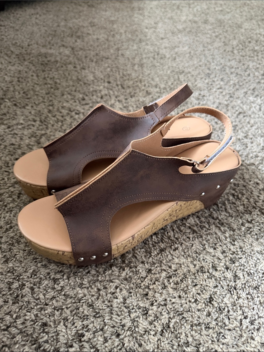 Women’s Brown Wedge Sandals - Comfortable Cork Platform